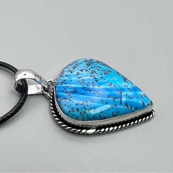 New Blue Dendritic Dendrite Opal Stone Sterling Silver Overlay Pendant Necklace - Picture 2 of 5